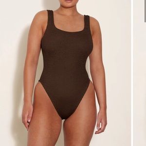 HUNZA G Square Neck One Piece - Metallic Chocolate